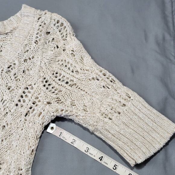 Elle Short Sleeve Scoop Neck Sweater Women's Size XS Tannish-Gray Loose Knit Top - Picture 7 of 9